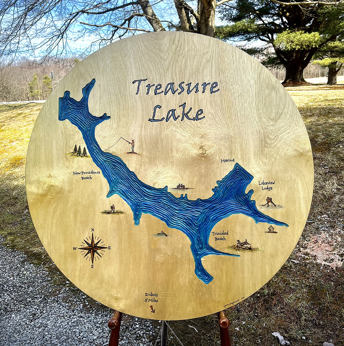 Cave Run - Wood Engraved Lake Map